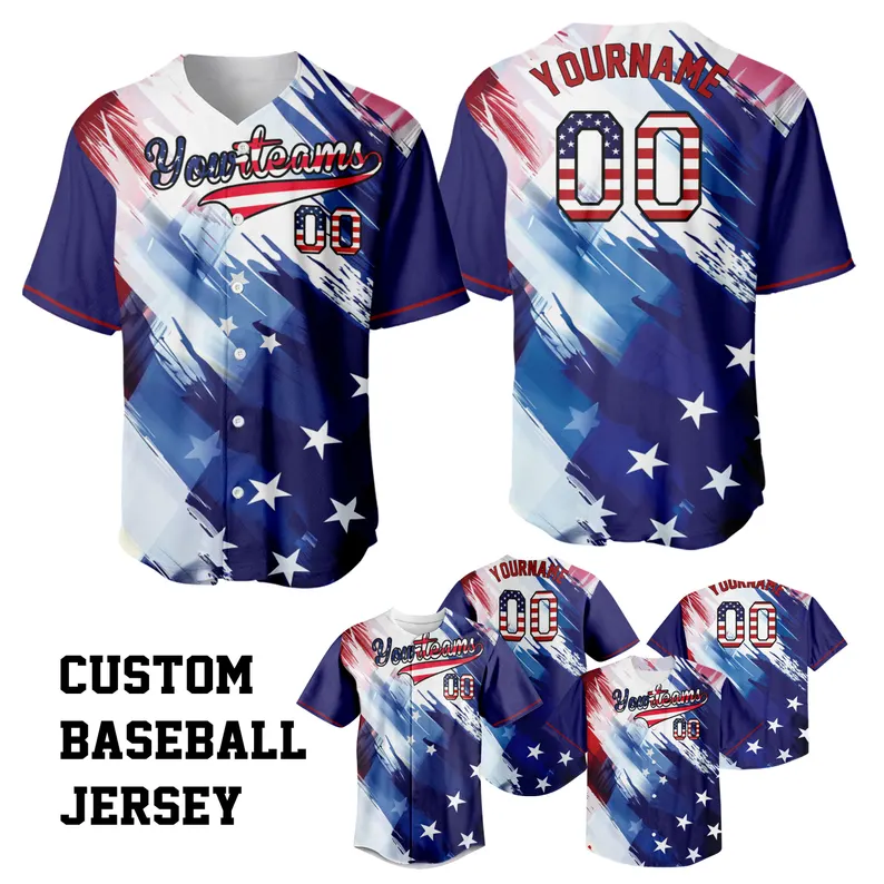 Custom USA Flag Royal Baseball Jersey, Custom Name Number Jersey, 3D American Flag Name Jersey, Custom American Patriot Baseball Jersey